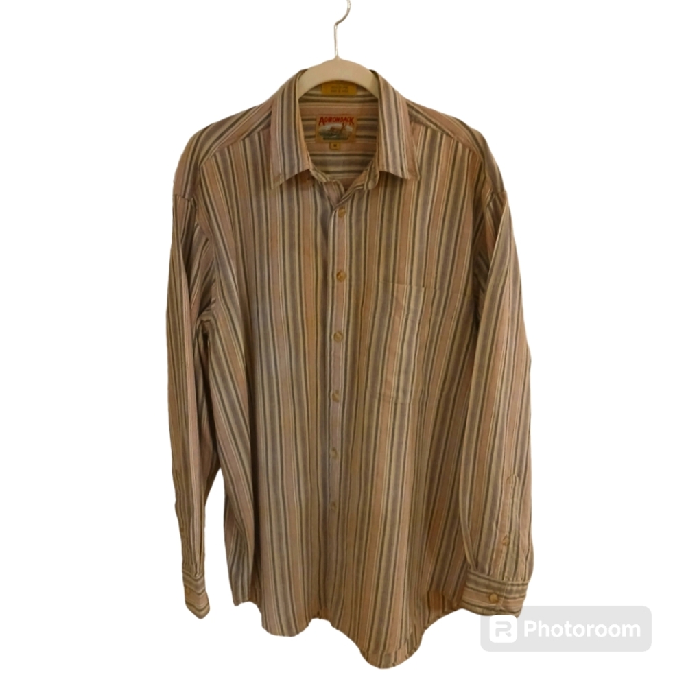 Adirondack Men's 100 % Cotton Button Down Striped Shirt Size M